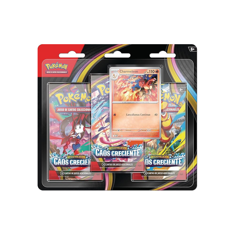 Pokémon: Blíster de Megaevolución-Caos Creciente (1 Carta holográfica de promoción y 3 Sobres)